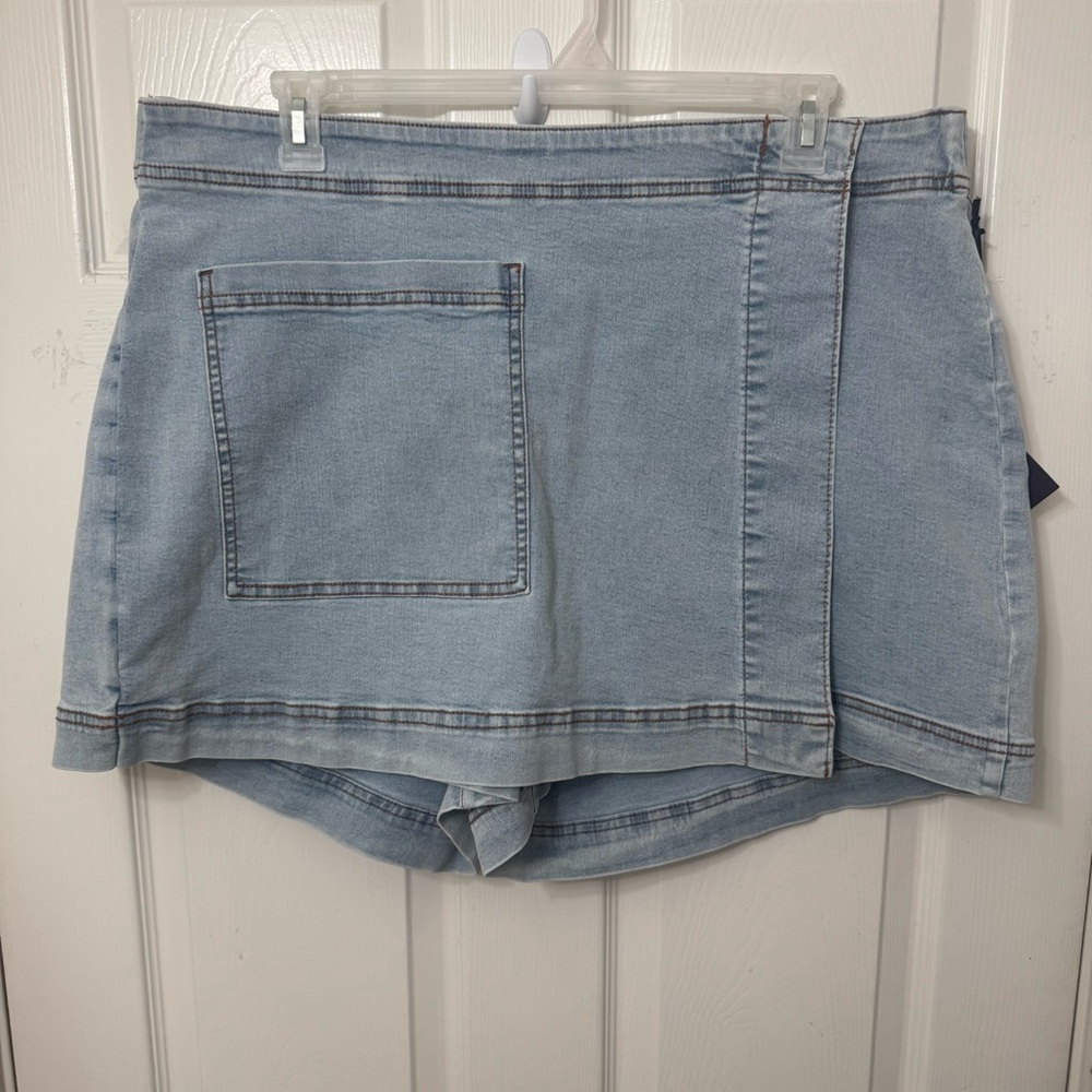 AVA & VIV Denim Jean Wrap Front Skort Short LightBlue Women Plus Size 17 Stretch